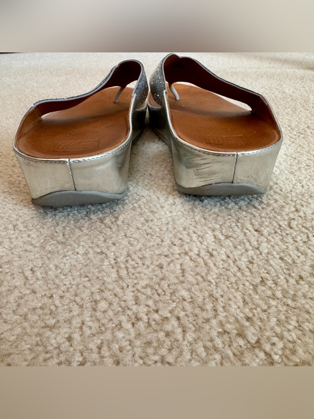 Silver Crystal Rhinestone Metallic FitFlop Platform Sandals Flip Flops Comfy 9 - Picture 6 of 8